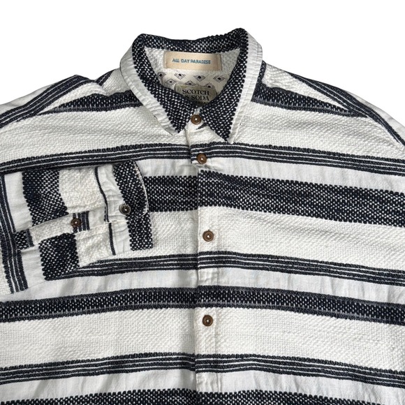 Scotch & Soda Other - Scotch & Soda Mens M Basketweave Voile Shirt Striped Cotton Linen Long Sleeve